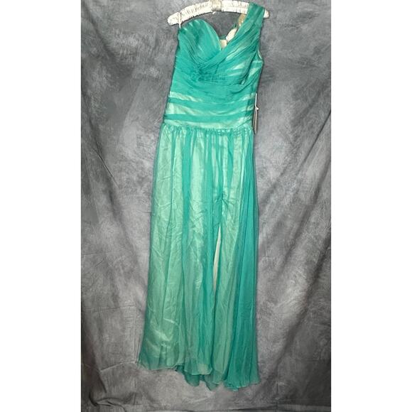 NWT Vilavi Dress Evening Gown Women Sz 12 Formal Chiffon Aqua Blue Asymmetrical - Picture 5 of 15
